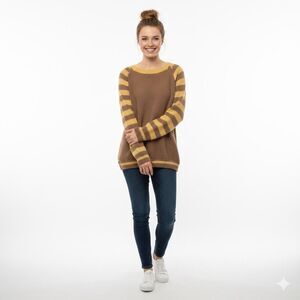 Vintage handmade knit Brown and yellow striped long sleeve sweater size S